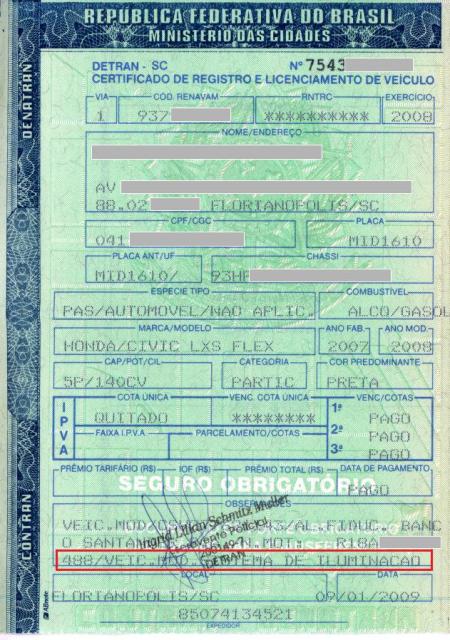 CRLV - Certificado de Registro e Licenciamento de Veiculo - CIVIC PAULO